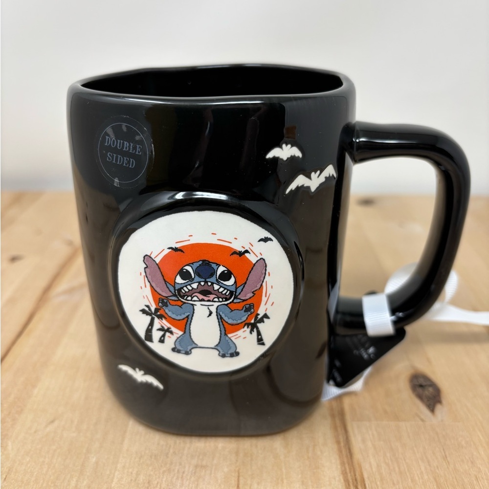 Rae Dunn MISCHIEF AND MAYHEM Stitch Mug Black Double Sided Halloween Collection